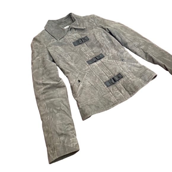 Blink Gray Suede Leather Jacket with Faux Leather Strap Detailing Size XXS - Picture 7 of 10